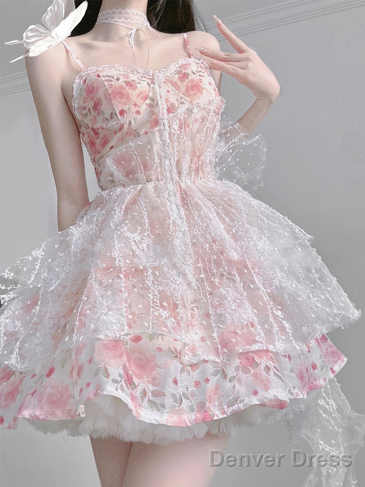 Chic Ball Gowns Spaghetti Straps Lolita Dress Pink Birthday Dresses Birthday Outfits