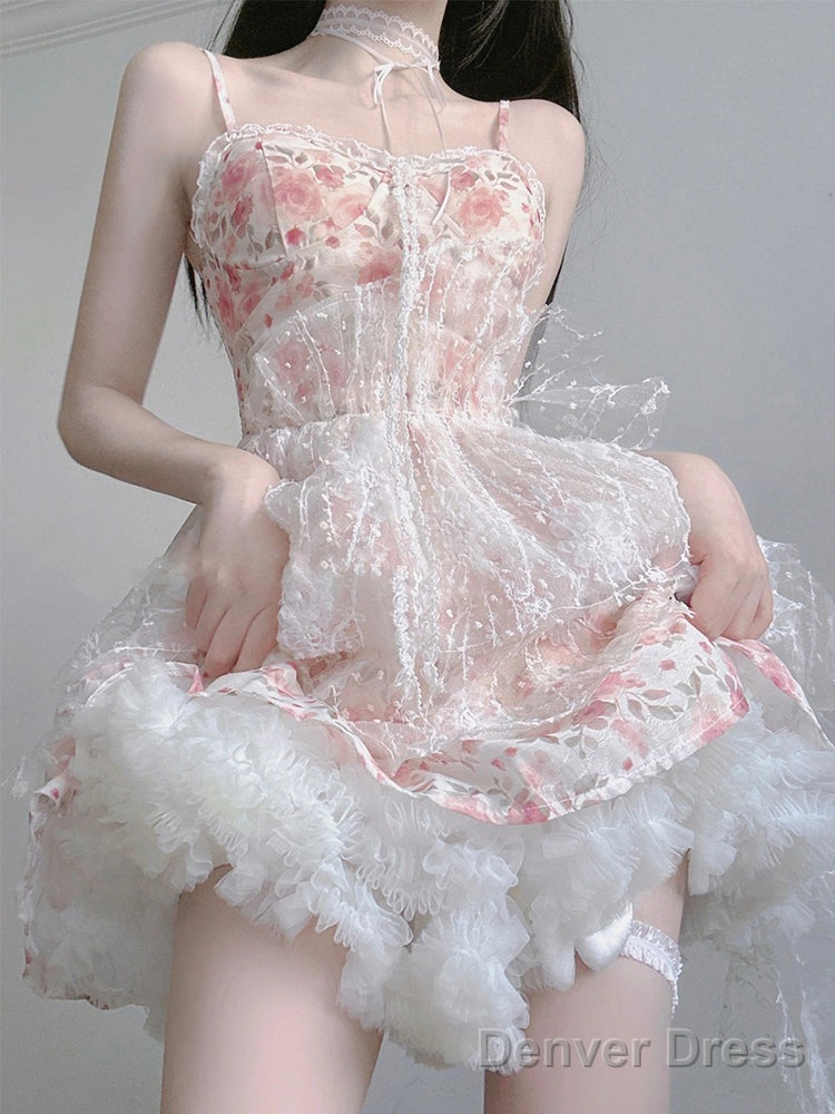 Chic Ball Gowns Spaghetti Straps Lolita Dress Pink Birthday Dresses Birthday Outfits