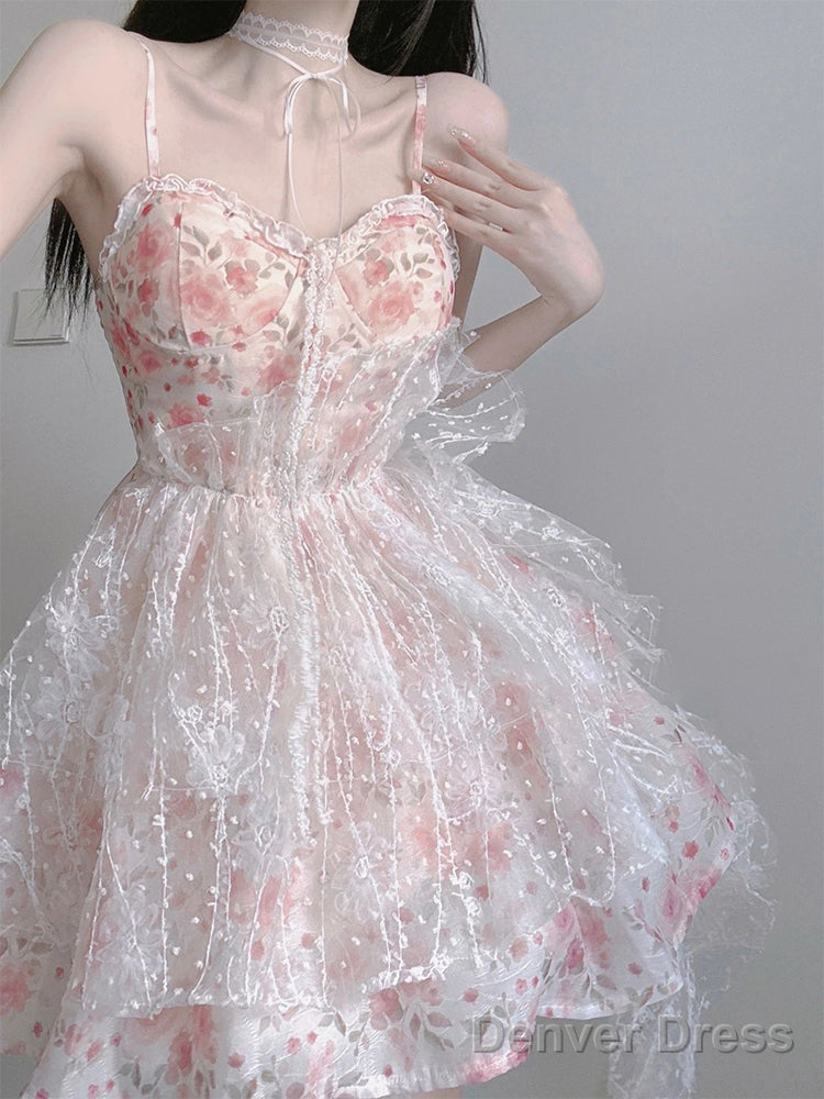 Chic Ball Gowns Spaghetti Straps Lolita Dress Pink Birthday Dresses Birthday Outfits