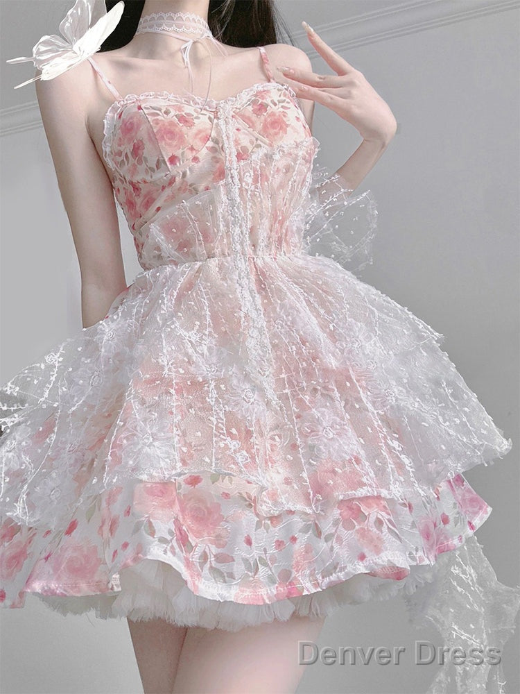 Chic Ball Gowns Spaghetti Straps Lolita Dress Pink Birthday Dresses Birthday Outfits
