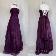 Chic Ball Gown Strapless Grape Tulle Evening Dresses Long Prom Dresses