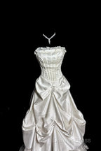Chic Ball Gown Strapless Taffeta Ivory Long Wedding Dresses Bridal Dresses