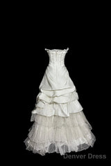Chic Ball Gown Strapless Taffeta Ivory Long Wedding Dress Bridal Dresses