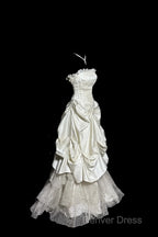 Chic Ball Gown Strapless Taffeta Ivory Long Wedding Dresses Bridal Dresses