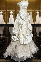 Chic Ball Gowns Strapless Taffeta Ivory Long Wedding Dress Bridal Dresses