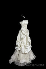 Chic Ball Gown Strapless Taffeta Ivory Long Wedding Dress Bridal Dresses