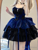 Chic Ball Gowns Straps Royal Blue Organza Short Lolita Dress Prom Dresses Birthday Outfits