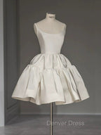 Chic Ball Gown Straps White Satin Homecoming Dresses Birthday Dresses Birthday Outfits