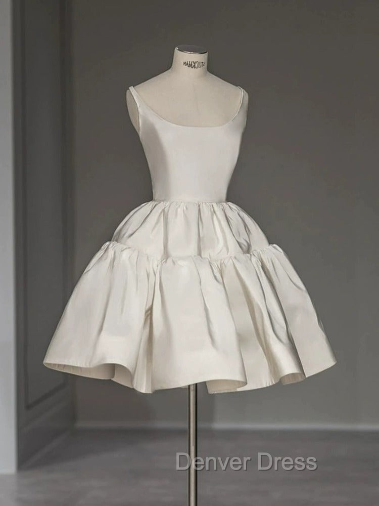 Chic Ball Gown Straps White Satin Homecoming Dresses Birthday Dresses Birthday Outfits