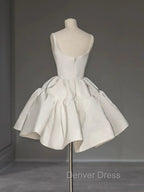 Chic Ball Gown Straps White Satin Homecoming Dresses Birthday Dresses Birthday Outfits