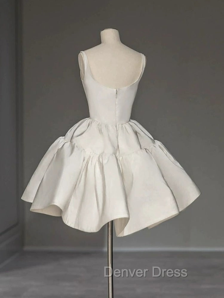 Chic Ball Gown Straps White Satin Homecoming Dresses Birthday Dresses Birthday Outfits