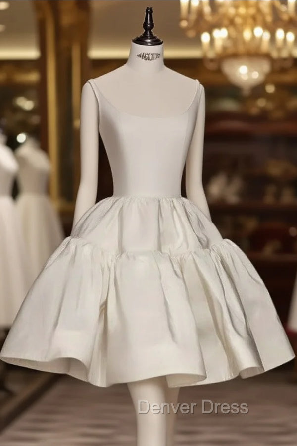 Chic Ball Gowns Straps White Satin Homecoming Dress Birthday Dresses Birthday Outfits Main image