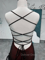 Chic Black and Red Long Cross Back Prom Dress, Black and Red Wedding Prom Dresses