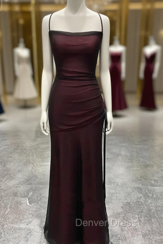 Chic Black and Red Long Cross Back Party Dresses, Black and Red Wedding Party Dresses Main image