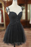 Chic Black Lace Straps Tulle Short Party Drss, Black Sweetheart Homecoming Dresses