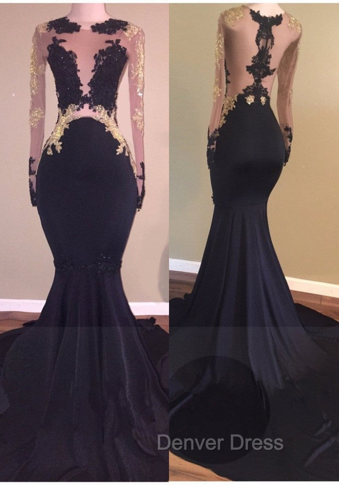 Chic Black Long Sleeve Lace Mermaid Zipper Prom Gown Secondary image