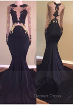 Chic Black Long Sleeve Lace Mermaid Zipper Prom Gown