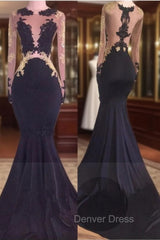 Chic Black Long-Sleeve Lace Mermaid Zipper Prom Party Gowns