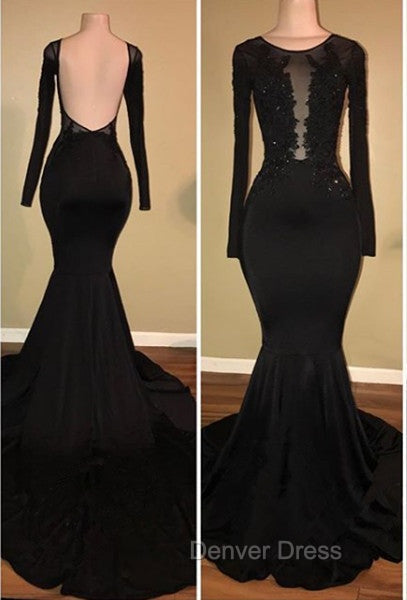 Chic Black Mermaid Prom GownLong Sleeves With Lace Appliques Secondary image