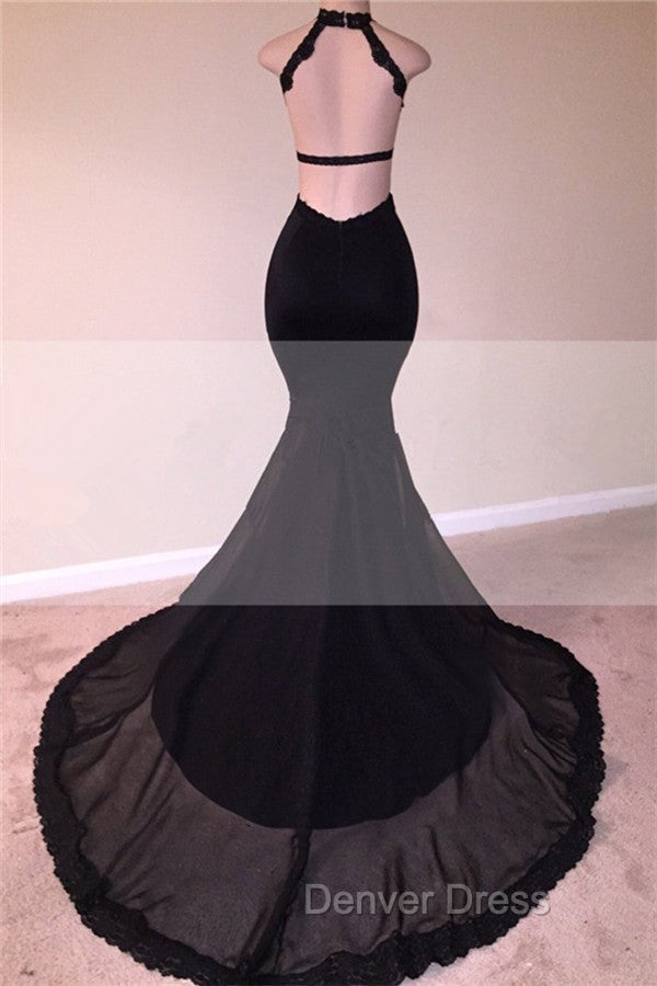 Chic Black Open Back Lace Prom Dresses Sleeveless See Through Tulle Prom Gowns