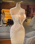 Chic Champagne Sleeveless Mermaid Prom Dresses Long Prom Gown