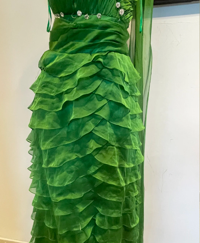 Chic Dark Green One-Shoulder Layered Ruffle Chiffon Long Prom Dresses Evening Dresses