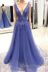 Chic Deep V-neck Straps Long Prom Party Gowns| Exquisite Lace Beading Prom Gown