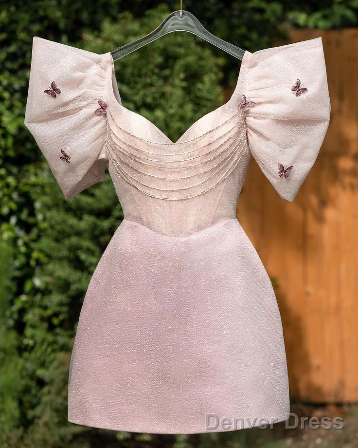 Chic Glitter A Line V Neck Puff Sleeves Gowns Beaded Short Homecoming Dresses Birthday Outfits Main image