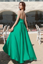 Chic Green High Low Homecoming Dress Wedding Party Dress, Simple Green Evening Dresses