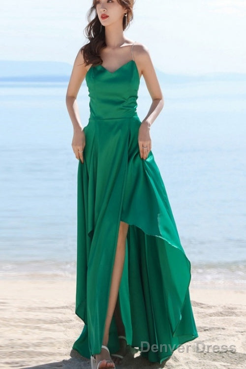 Chic Green High Low Homecoming Dress Wedding Prom Dress, Simple Green Prom Dresses Main image