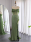 Chic Green Mermaid Tassel Slit Tulle Long Prom Dresses Evening Dresses