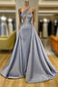 Chic Halter Beadings Long Prom Dresses With Detachable Skirt