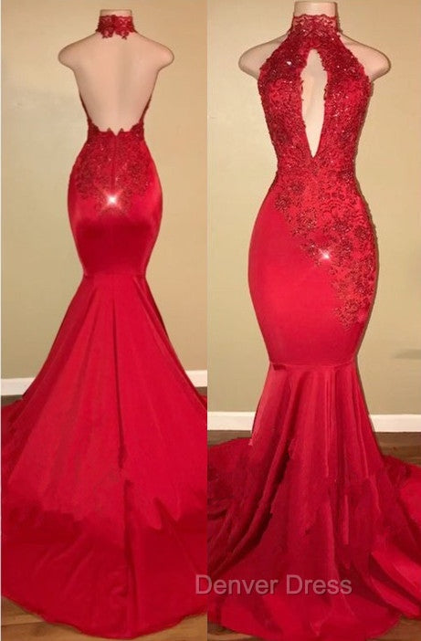 Chic Halter Mermaid Prom GownLong With Lace Appliques