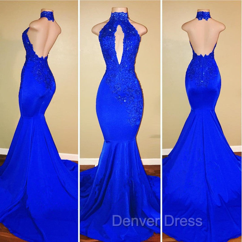 Chic Halter Mermaid Prom GownLong With Lace Appliques