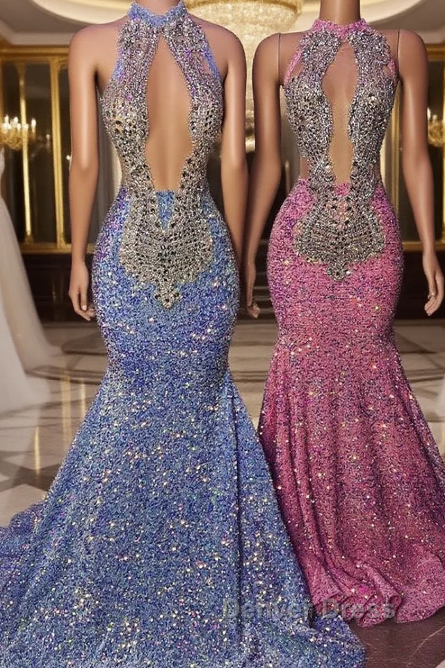 Chic Halter Sleeveless Mermaid Prom Dresses With Beading Main image