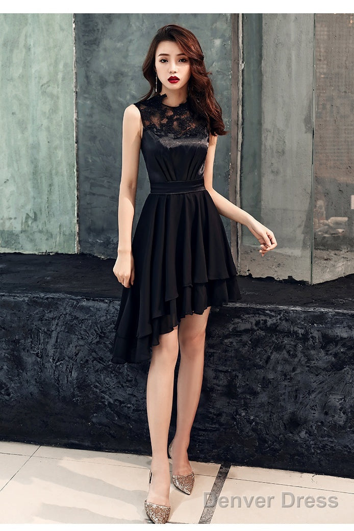 Chic High Low Chiffon And Satin Lace Prom Dress, High Low Homecoming Dress Prom Dresses