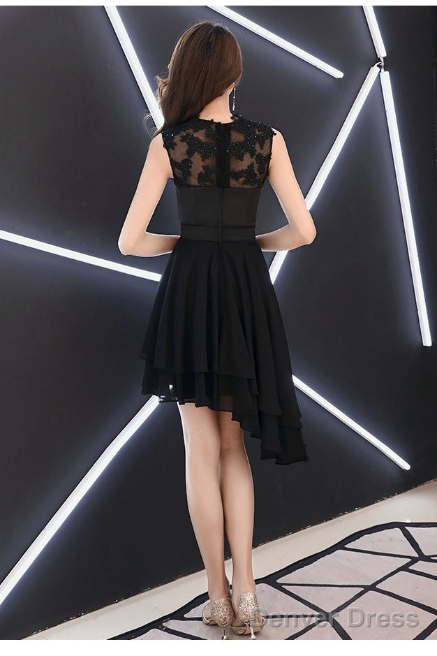Chic High Low Chiffon And Satin Lace Prom Dress, High Low Homecoming Dress Prom Dresses