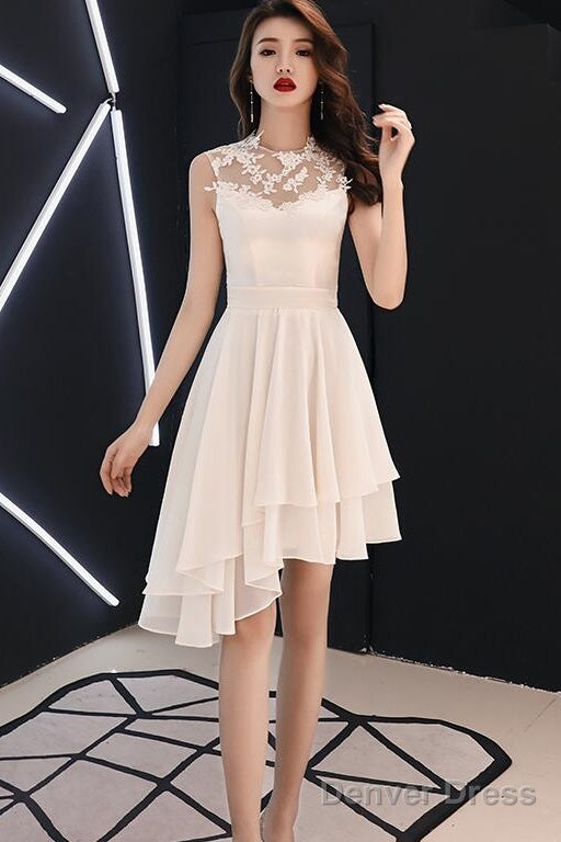 Chic High Low Chiffon And Satin Lace Party Dress, High Low Homecoming Dress Prom Dress