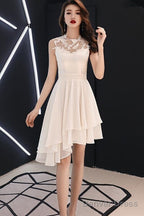 Chic High Low Chiffon And Satin Lace Prom Dress, High Low Homecoming Dress Prom Dresses