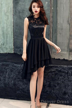 Chic High Low Chiffon And Satin Lace Prom Dress, High Low Homecoming Dress Prom Dresses
