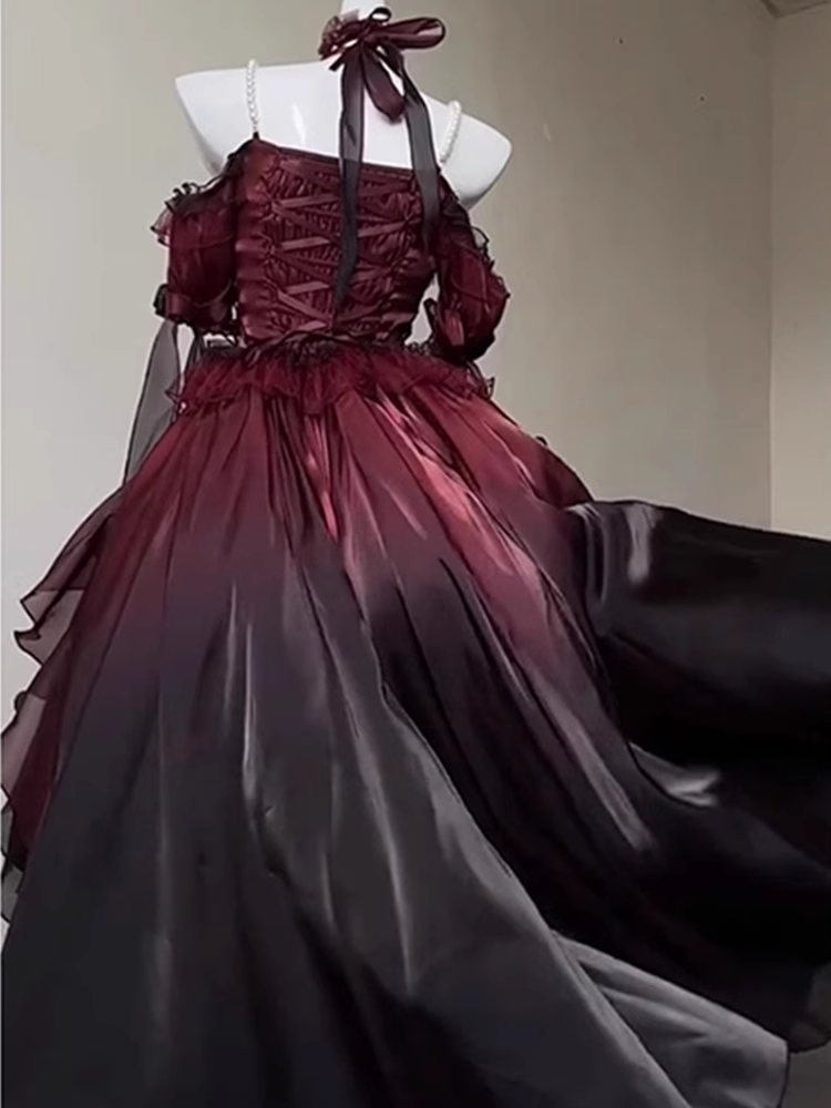 Chic High Low Halter Burgundy Organza Prom Dresses Birthday Outfits