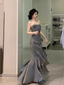 Chic High Low Spaghetti Straps Gray Blue Long Prom Dresses Birthday Outfits