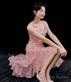 Chic High Low Spaghetti Straps Pink Knee Length Prom Dresses Birthday Outfits