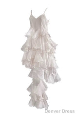 Chic High Low Spaghetti Straps Prom Dresses Birthday Dress With Ruffles
