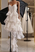 Chic High Low Spaghetti Straps Prom Dress Birthday Dresses With Ruffles