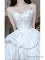 Chic High Low Spaghetti Straps White Beach Dress Prom Dress Birthday Dresses Birthday Outfits