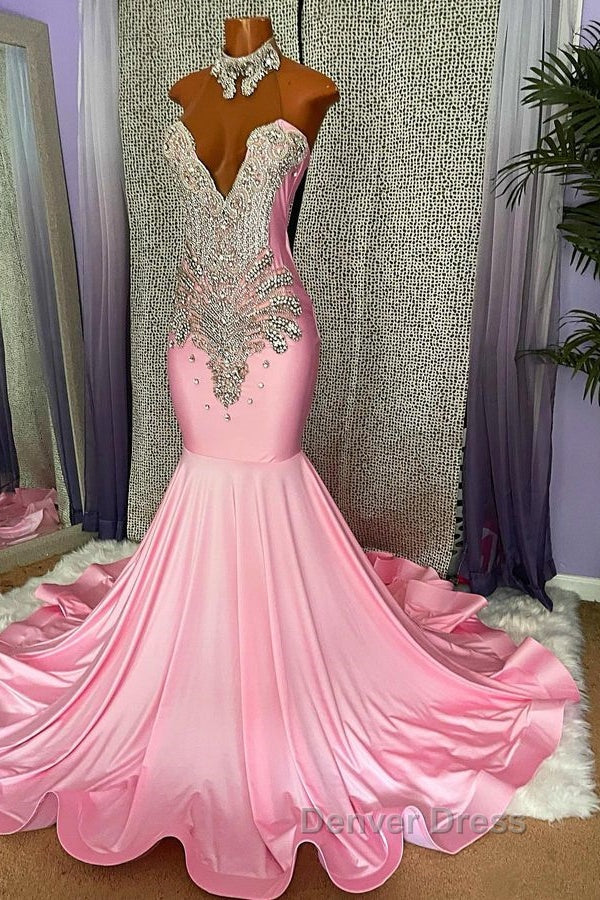 Chic High-neck Sleeveless Mermaid Prom Dresses With Beading
