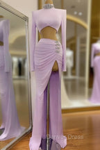 Chic High Split Long Sleeve Prom Dresses Mermaid High Neck Online