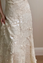 Chic Ivory Fitted Spaghetti Strap Sequined Long Prom Dresses Evening Dresses Bridesmaid Dresses