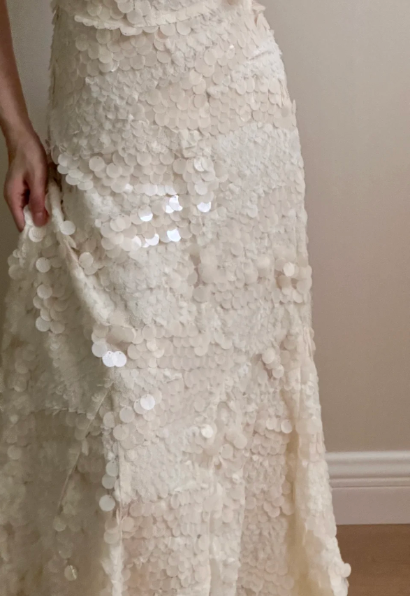 Chic Ivory Fitted Spaghetti Strap Sequined Long Prom Dresses Evening Dresses Bridesmaid Dresses